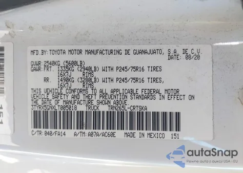 2020 Toyota Tacoma Access Cab from USA, damaged, VIN 3TYRX5GNXLT005018